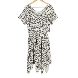 Susina Dress Womens Sz Small White Gray Animal Print French Terry Knit Casual